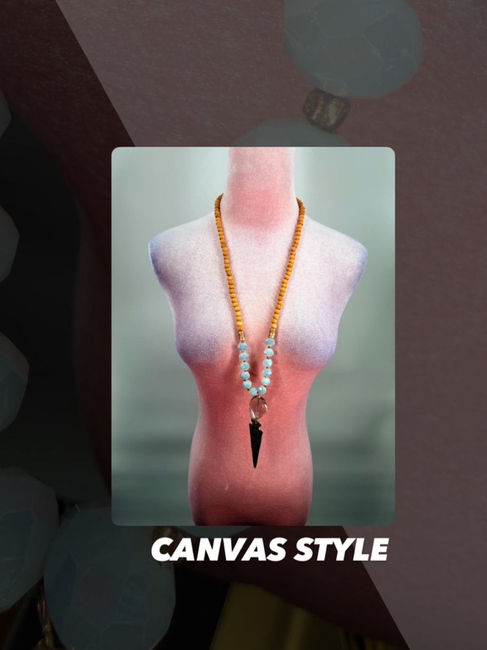 EUC Canvas Style Faux Wooden And Aquamarine Beaded Necklace